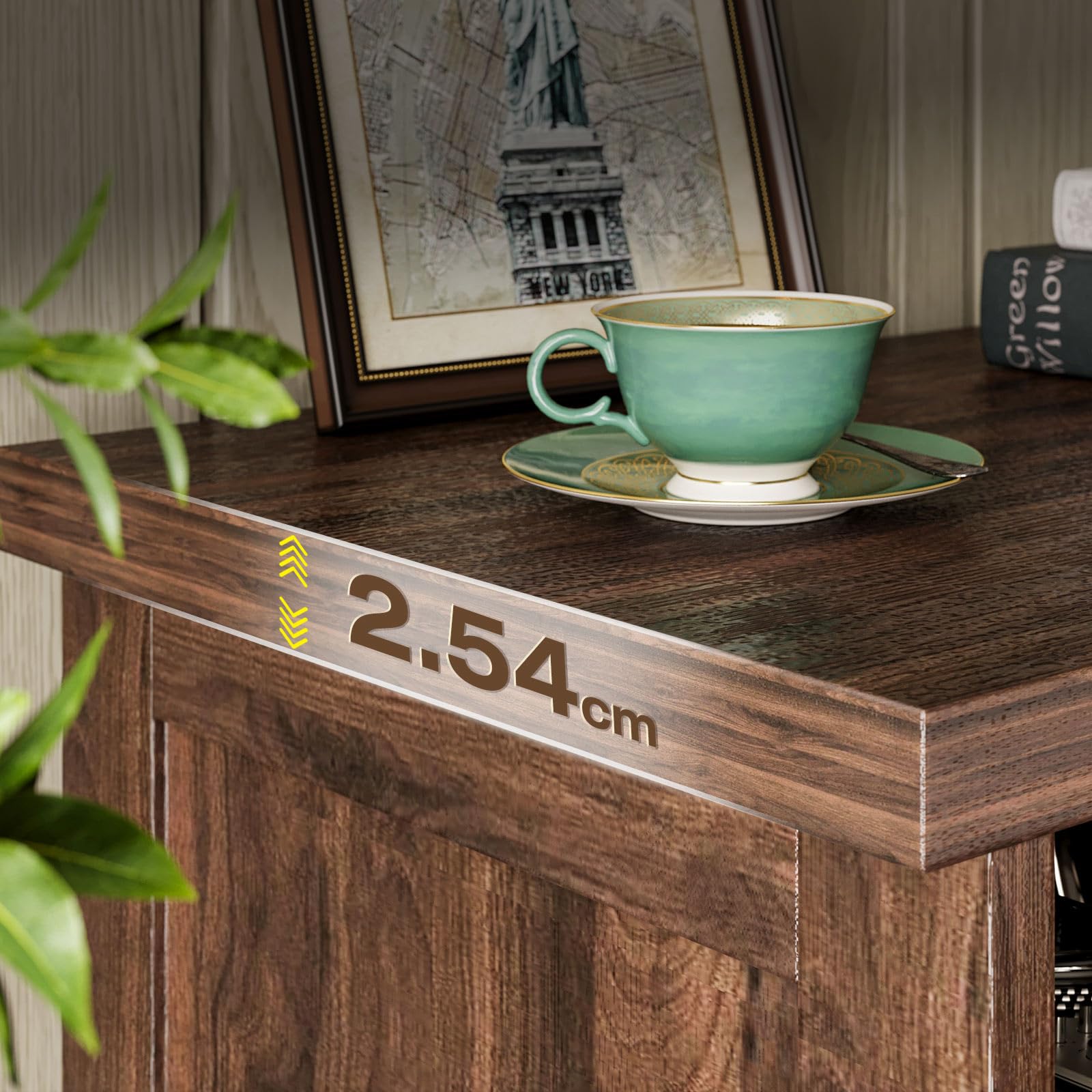 Coleshome Walnut TV Unit, TV Stand Cabinet with Sockets, USB and LED
