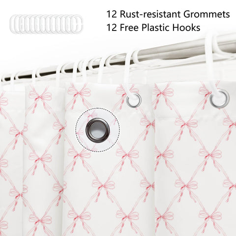 AIBIIN Cute Shower Curtain Pink Bow bath curtain for Bathroom Modern Aesthetic Cloth Shower Curtain Durable Waterproof Polyester Material with 12