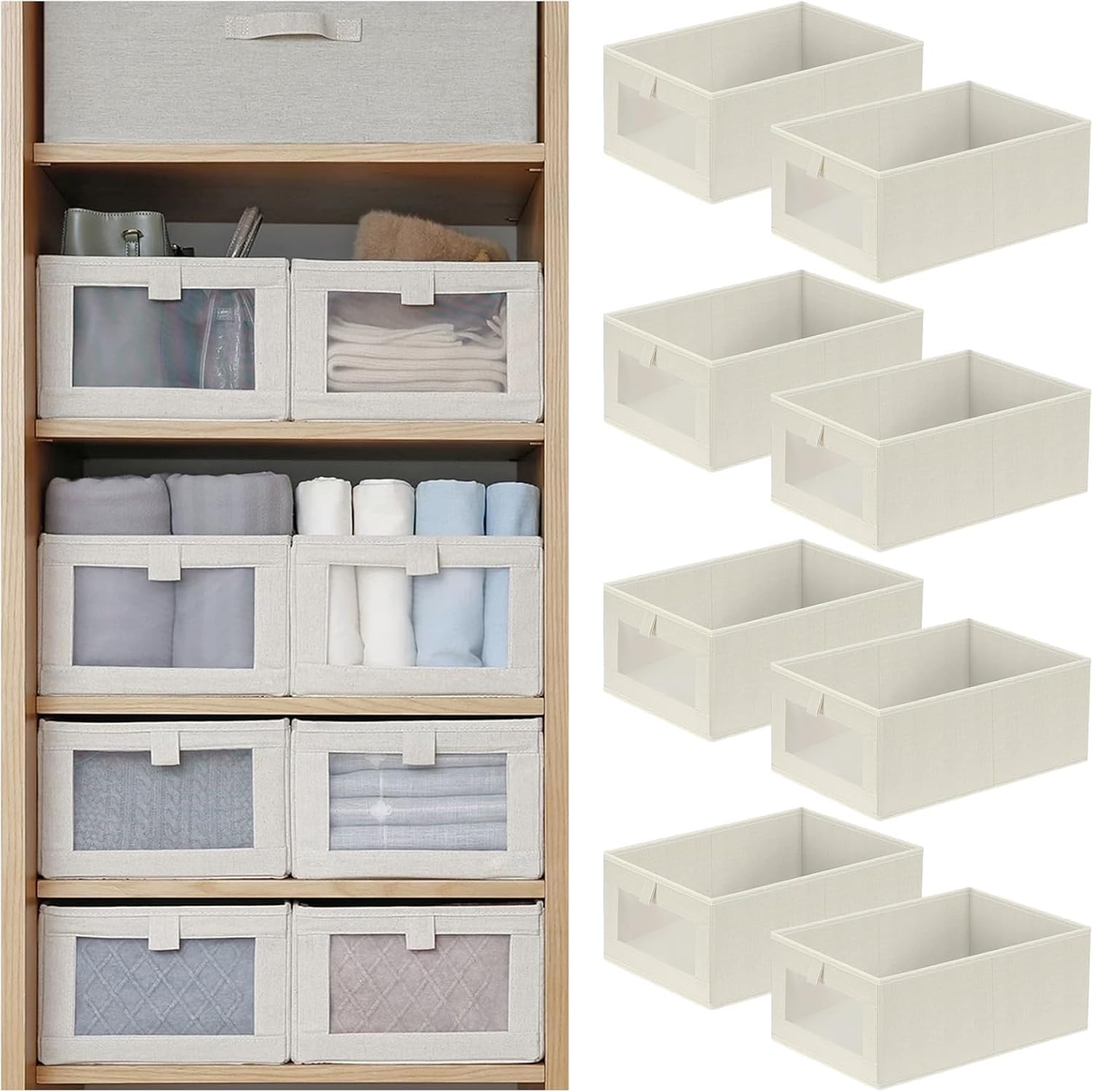HOTOOLME Wardrobe Organiser Foldable Linen Drawer Storage Box 8 Pack