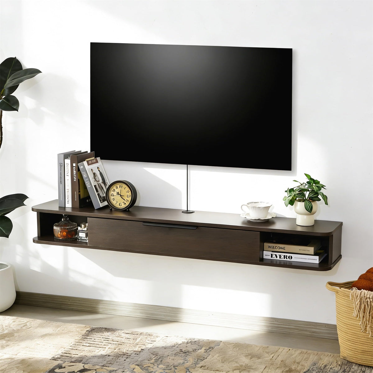 Mordchil EU Wall-mounted TV Cabinet Stand, 140cm Floating Media Console Under TV, Entertainment Shelf Center for Bedroom and Living Room