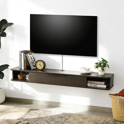 Mordchil EU Wall-mounted TV Cabinet Stand, 140cm Floating Media Console Under TV, Entertainment Shelf Center for Bedroom and Living Room