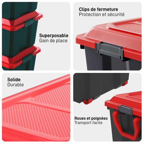Sundis Locker Set of 3 Storage Boxes with Lids, 75 L, with Clips, Made of Recycled Plastic, Reinforced, Stackable, Ideal for Workshop, Transport