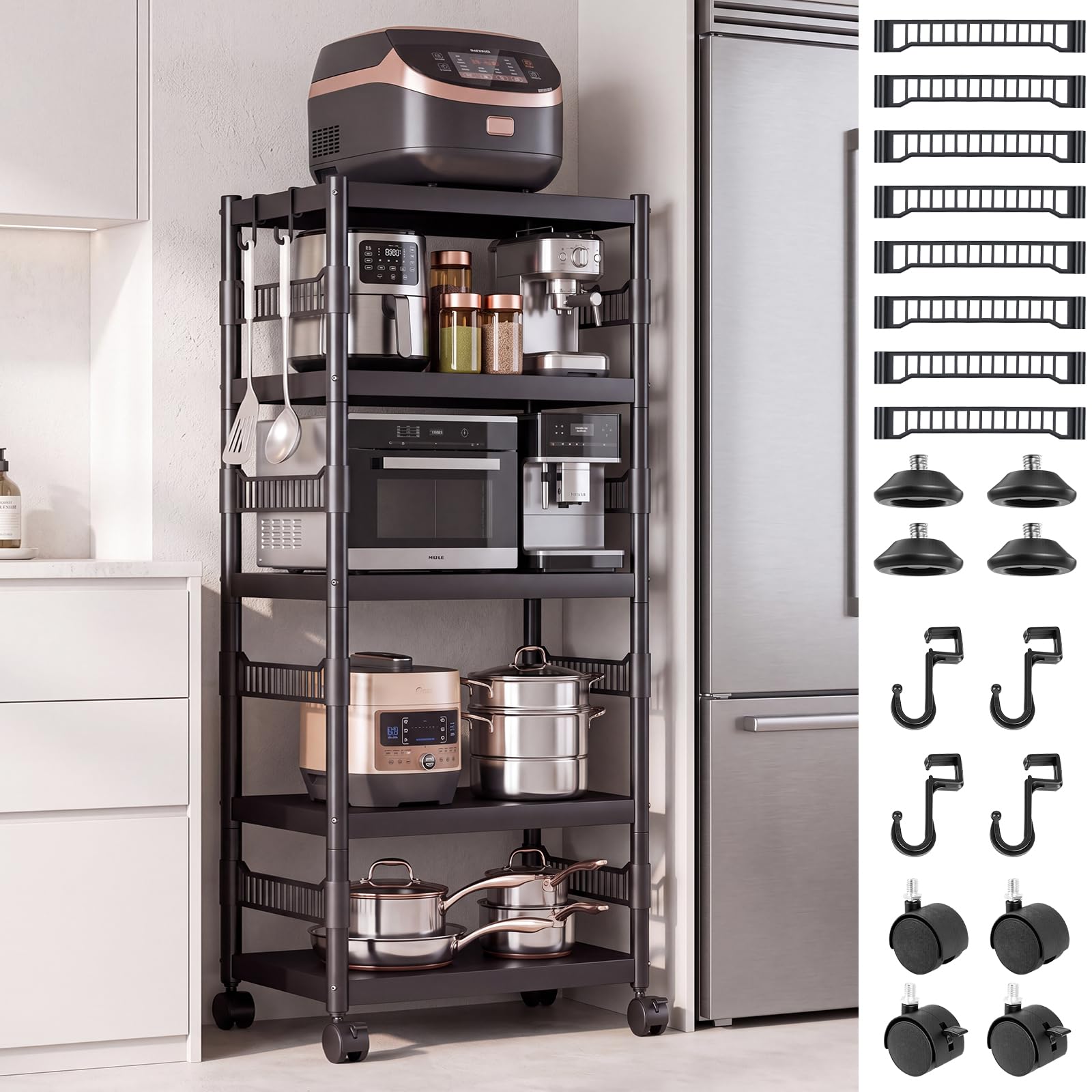 NBYTLT 5-Tier Metal Storage Shelves with Wheels, Adjustable Rack
