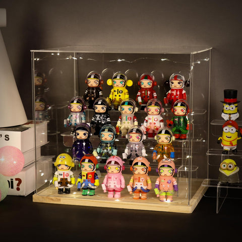 Nynelly 4 Tier Clear Acrylic Display Case for Models, Mini Figures, Pop Mart, Labubu, Sonny Angel, Smiski - Assemble Dustproof Display Box with Door