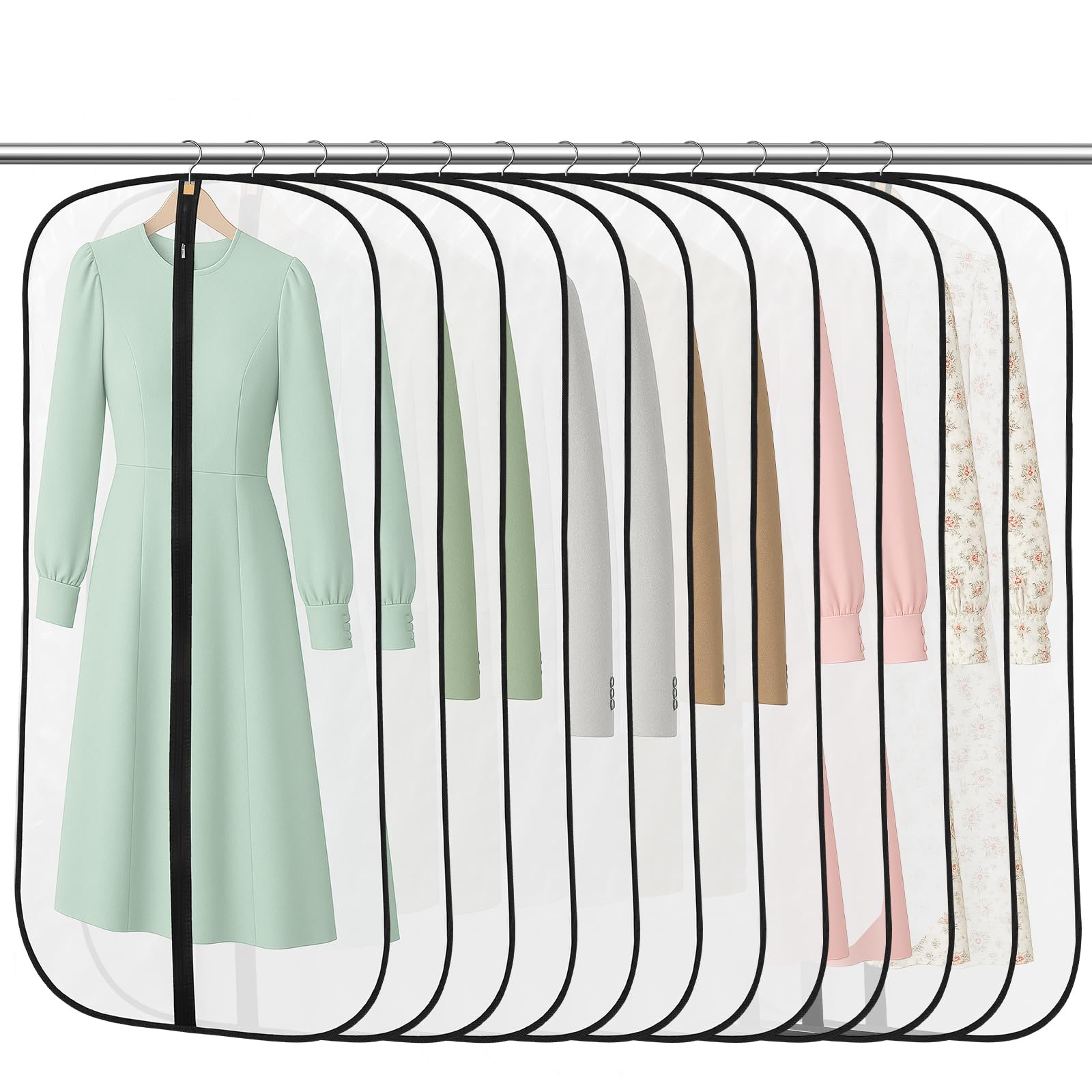 12 Pack Garment Bags, PEVA Translucent Clothes Covers, Suit Bag 47in