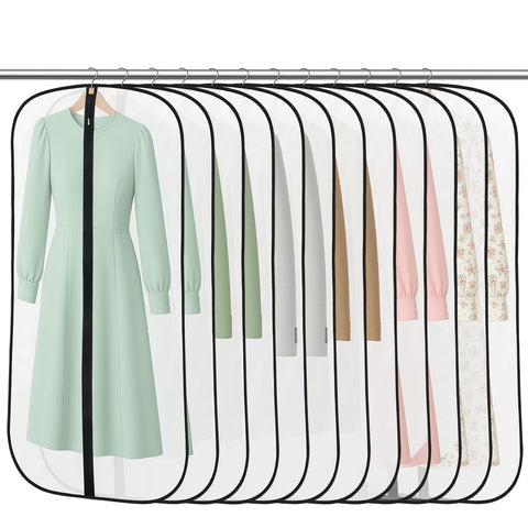 12 Pack Garment Bags, PEVA Translucent Clothes Covers, Suit Bag 47in