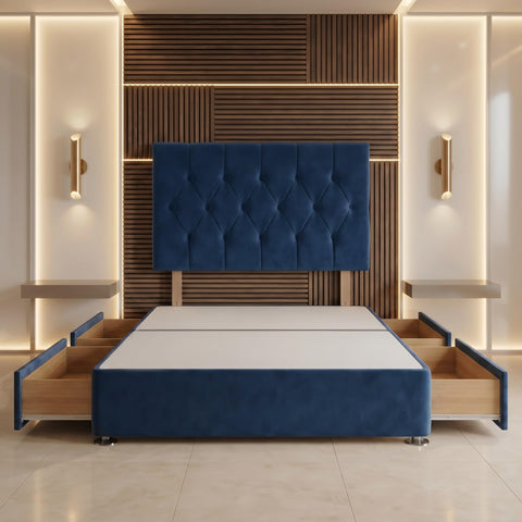 Bed Centre Ziggy Plush Single Divan Base 30" Headboard, Navy, 0 Draw