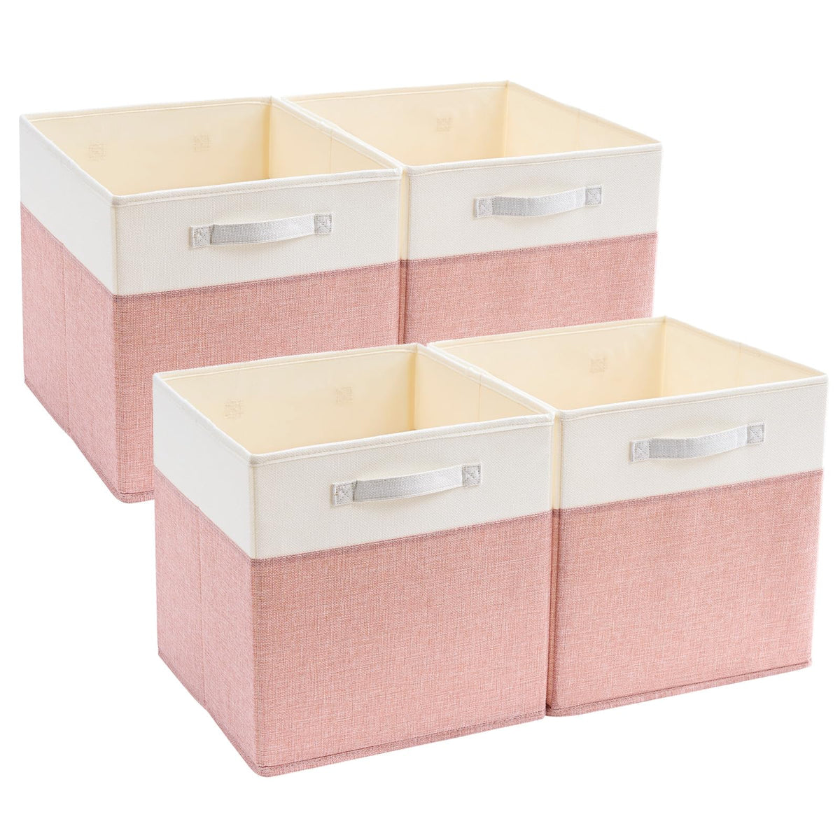Mangata Cube Storage Boxes 28x28x28 cm, Fabric Storage Cube Baskets for Clothes Bins, Baskets, Chests,Toys (Pink/Cream White, 4Pcs)