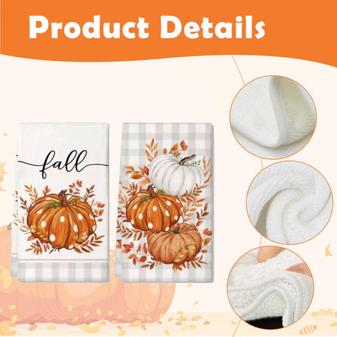 Ewlpi 2Pcs Autumn Decorations Tea Towel,40 * 60CM Fall Decor Eukalyptus Leaves Pumpkins Autumn Decor Kitchen Towels Dish Towel Multi-Purpose Fall