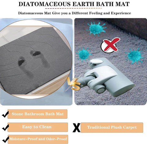 Dai Lufei Stone Bath Mat - Natural Diatomaceous Earth Super Absorbent Shower Mat, Quick Drying, Non-Slip Bath Mat, Bath and Bathroom Floor (Dark Grey)