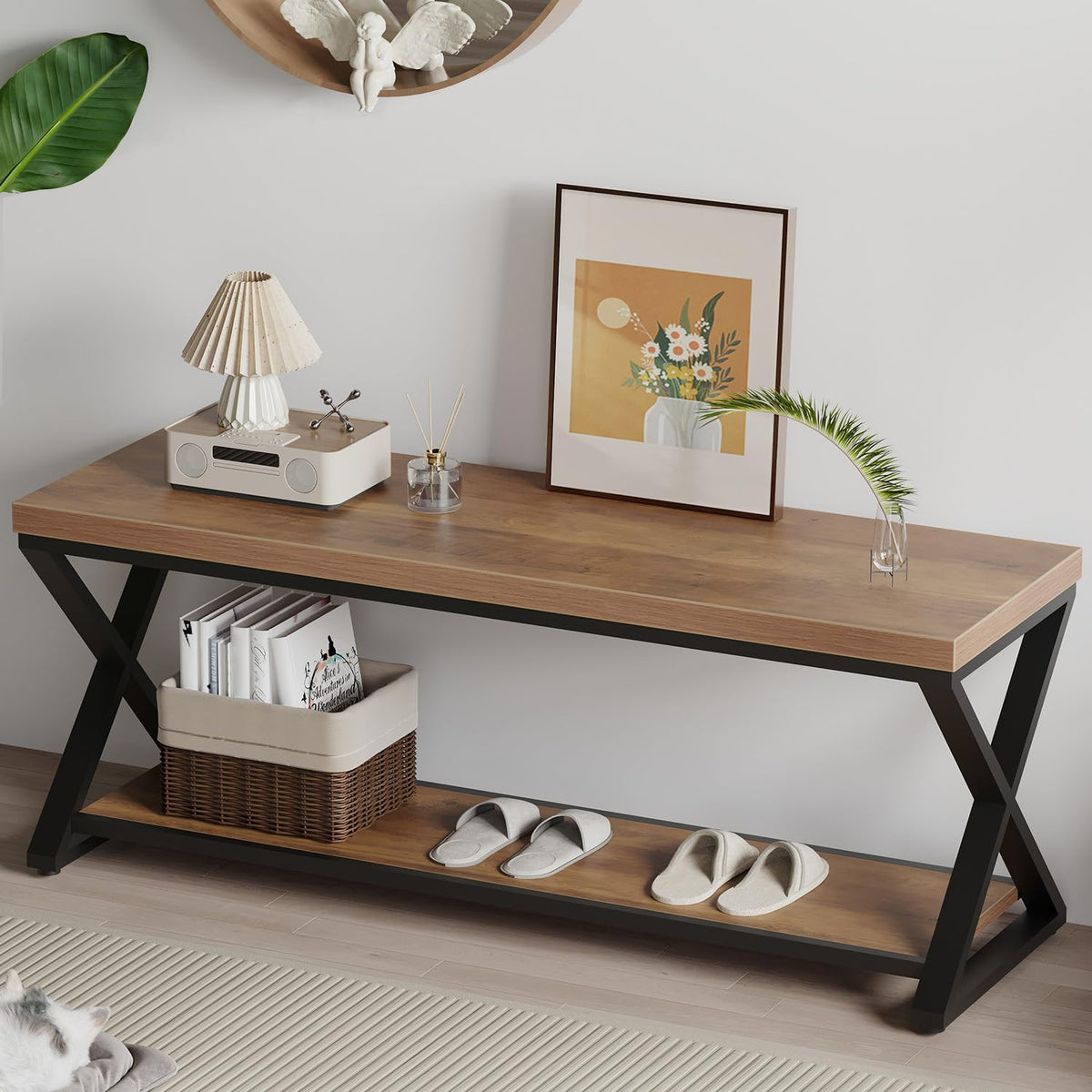 IBF Shoe Storage Bench Entryway shoe Benches for Hallway 120cm Rustic Oak