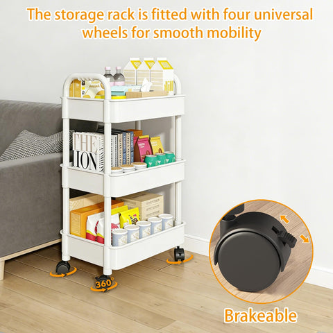YiZhou 3-Tier Storage Trolley on Wheels with Handle, Metal & Plastic Kitchen Utility Cart, Slim Rolling Mobile Shelving Organizer for Bathroom