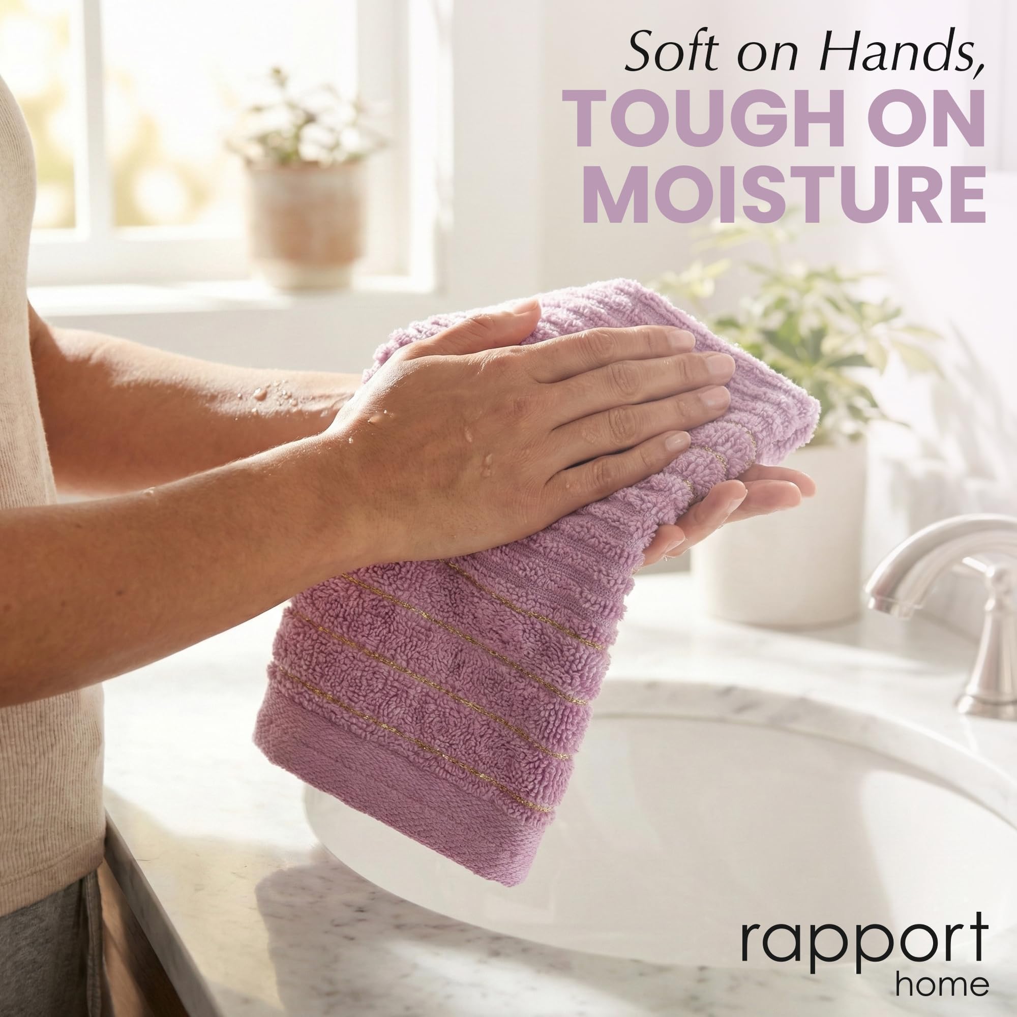 Rapport Home 2-Pack Linear Hand Towels | 50x85cm 100% Cotton 500GSM | Absorbent & Soft Bathroom Towel Set | Oeko-Tex Certified | Lavendar Pink