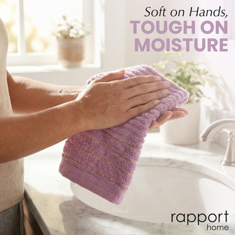 Rapport Home 2-Pack Linear Hand Towels | 50x85cm 100% Cotton 500GSM | Absorbent & Soft Bathroom Towel Set | Oeko-Tex Certified | Lavendar Pink