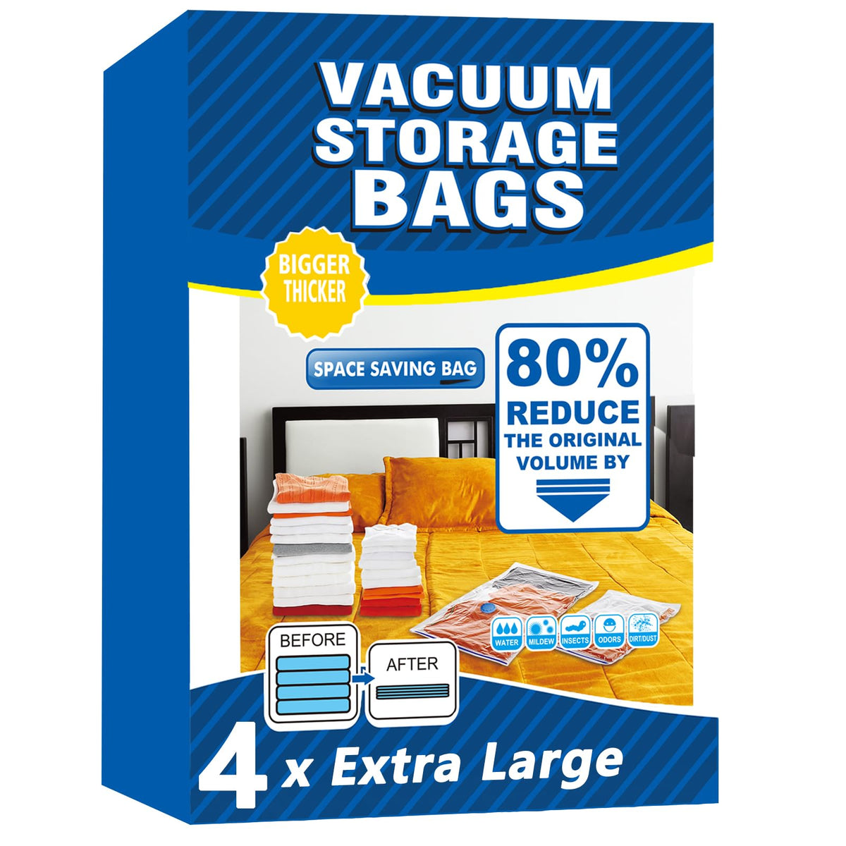 Vacuum Storage Bags - 4 Pack Extra Large (100X130cm) Space Saver Sealer Compression Bags, Reusable Vacuum Bags for Storage Clothes, Duvets, Bedding