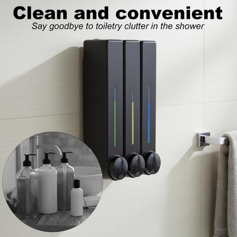 VrEnduuo Shower Dispenser 3 Chamber No Drill,Shampoo and Conditioner Dispenser,Shower Soap Dispenser Wall Mounted for Bathroom Hotel Toilet with