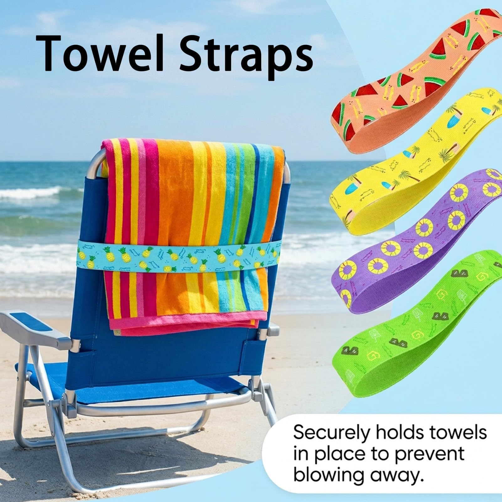 5Pcs Beach Towel Bands for Sun Loungers,Widen Elastic Sunbed Straps for Beach Towels,40x4.7cm Non-Slip Windproof Sunbed Bands,Heavy-Duty Pool Chair