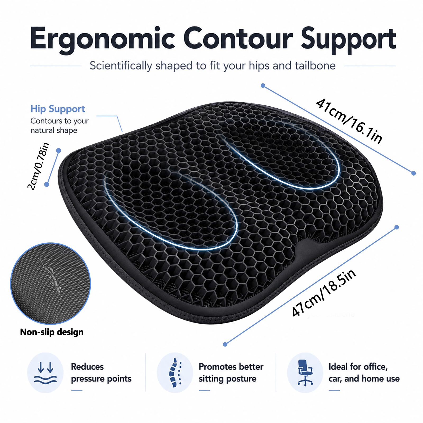 Yotako Honeycomb Cushion - Gel Seat Cushion, Large Size & Non-slip