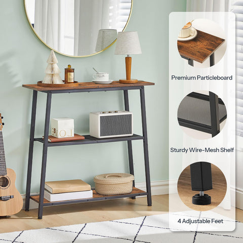 HOOBRO 3-Tier Slim Console Table, Narrow Hallway Table with Open Storage Shelves, Narrow Side Table, Behind Sofa Table for Small Space, Entryway