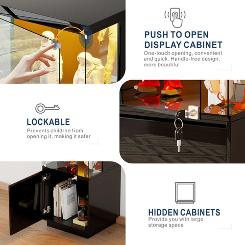 Gurexl Display Cabinets with Lockable and Glass Doors for Living Room,Black