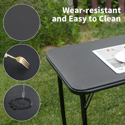 KAIHAOWIN Metal Folding Table, Small Foldable Desk with Vinyl Top, Powder-Coated Steel Legs