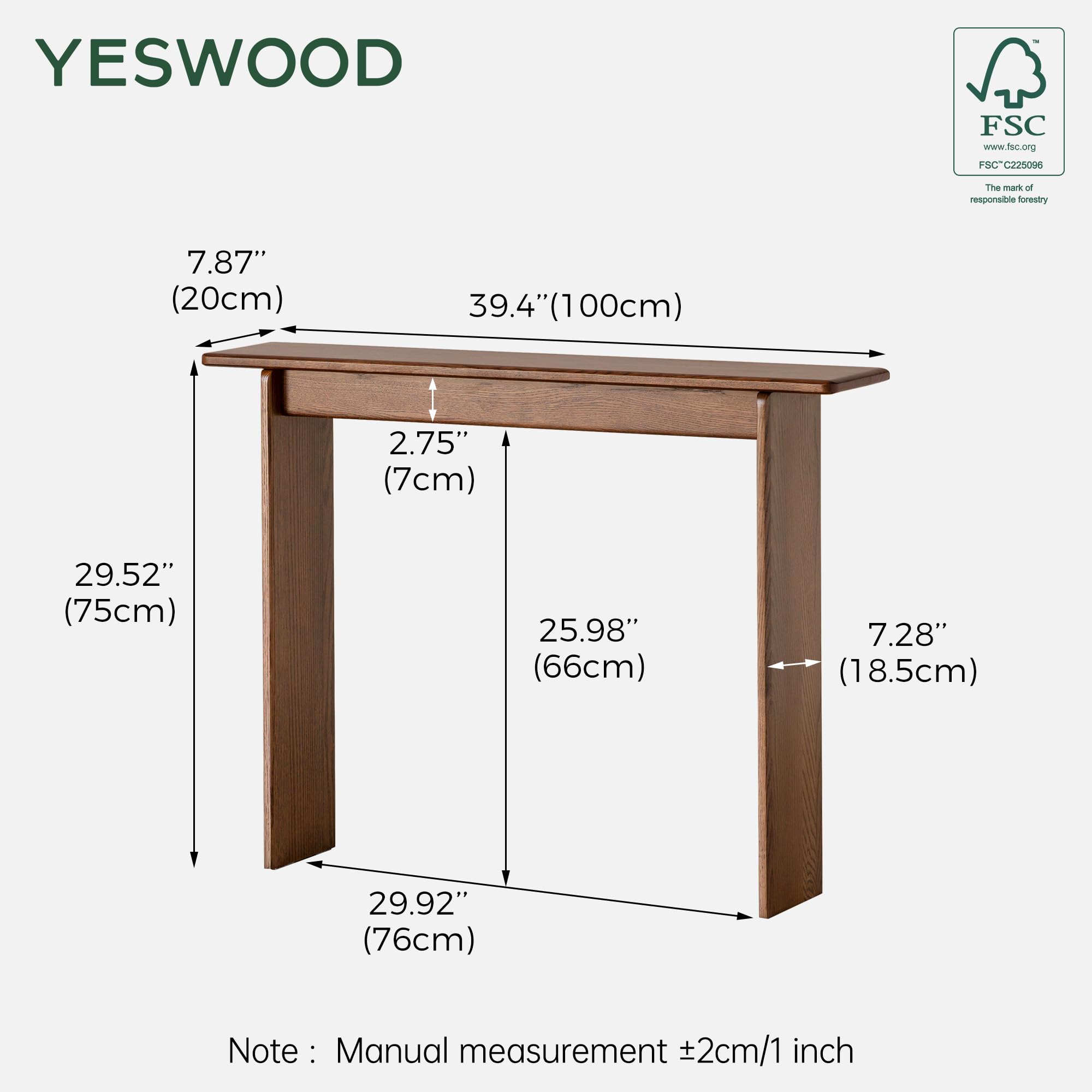YESWOOD Solid Wood Console Table for Entryway, Narrow Entrance Table for Small Spaces, Modern Entryway Table with Wall-Fit Design