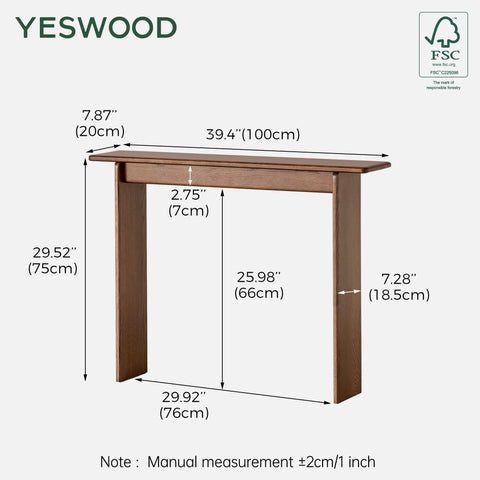 YESWOOD Solid Wood Console Table for Entryway, Narrow Entrance Table for Small Spaces, Modern Entryway Table with Wall-Fit Design