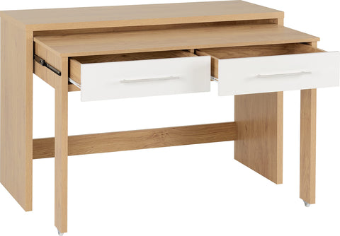 Seconique Seville 2 Drawer Slider Desk in White Gloss/Light Oak