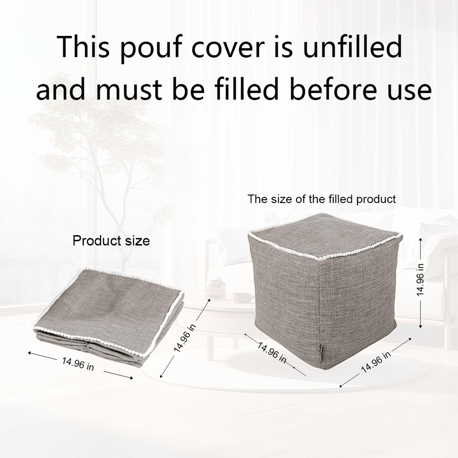 Louis Donné UNSTUFFED 15 Inch Square Ottoman Pouf Cover Soft Handwoven, Removable Washable Foot Rest Footstool for Bedroom Living Room NOLY COVER