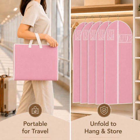 Sytinnice 3Pcs Long Dress Garment Bags, 60×180cm Folding Full Length Garment Cover Bag with Zipper, Pocket & Handle