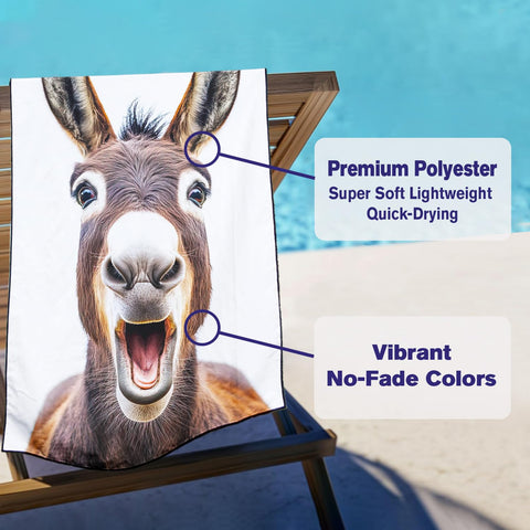 Violetpos Laughing Donkey Beach Towel, Extra Large 180x90 cm 250GSM Microfibre, Sand Free Quick Dry
