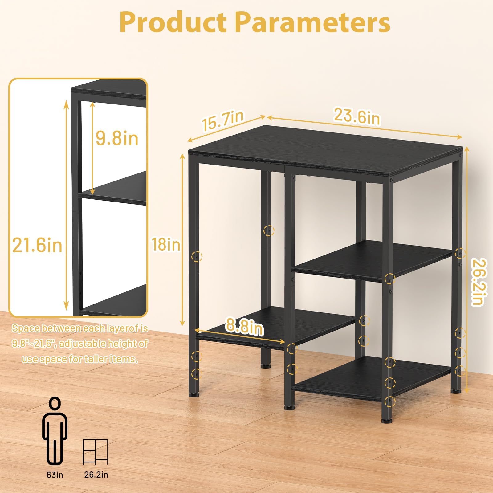 OGEMXU Kitchen Microwave Stand,4-Tier Adjustable Microwave Cart,Black