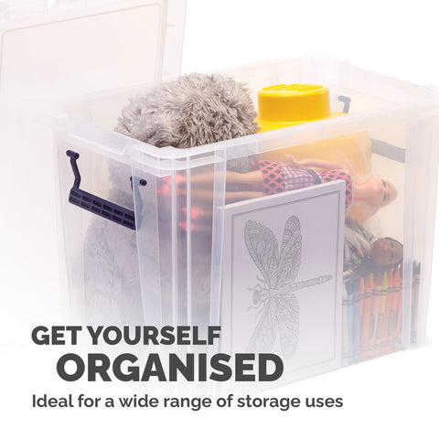 Bankers Box 18.5L Plastic Storage Boxes with Lids. ProStore Super Strong Stackable Plastic Storage Boxes (28 x 32 x 20 cm), Made in the UK, Clear