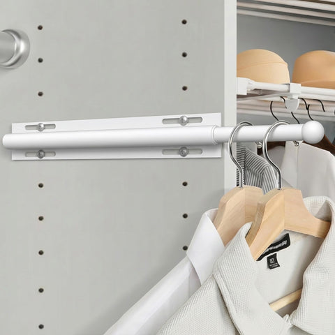 Widyana Telescopic Wardrobe Rail | Extendable Valet Rod for Clothes (12”) | Adjustable Pull-Out Hanging Rail for Suits & Next-Day Outfits, White