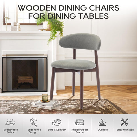COLAMY Modern Dining Chairs Set with Wooden Legs – Upholstered Fabric Dining Room Chairs with Curved Backrest, Soft Cushion Seat