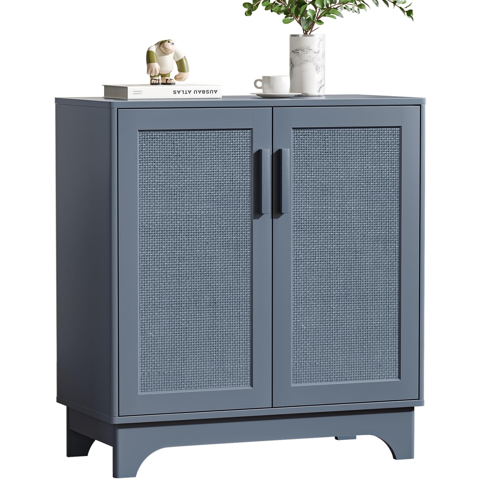 Skokliz Sideboard, Buffet Storage Cabinet with Natural Rattan 2 Doors