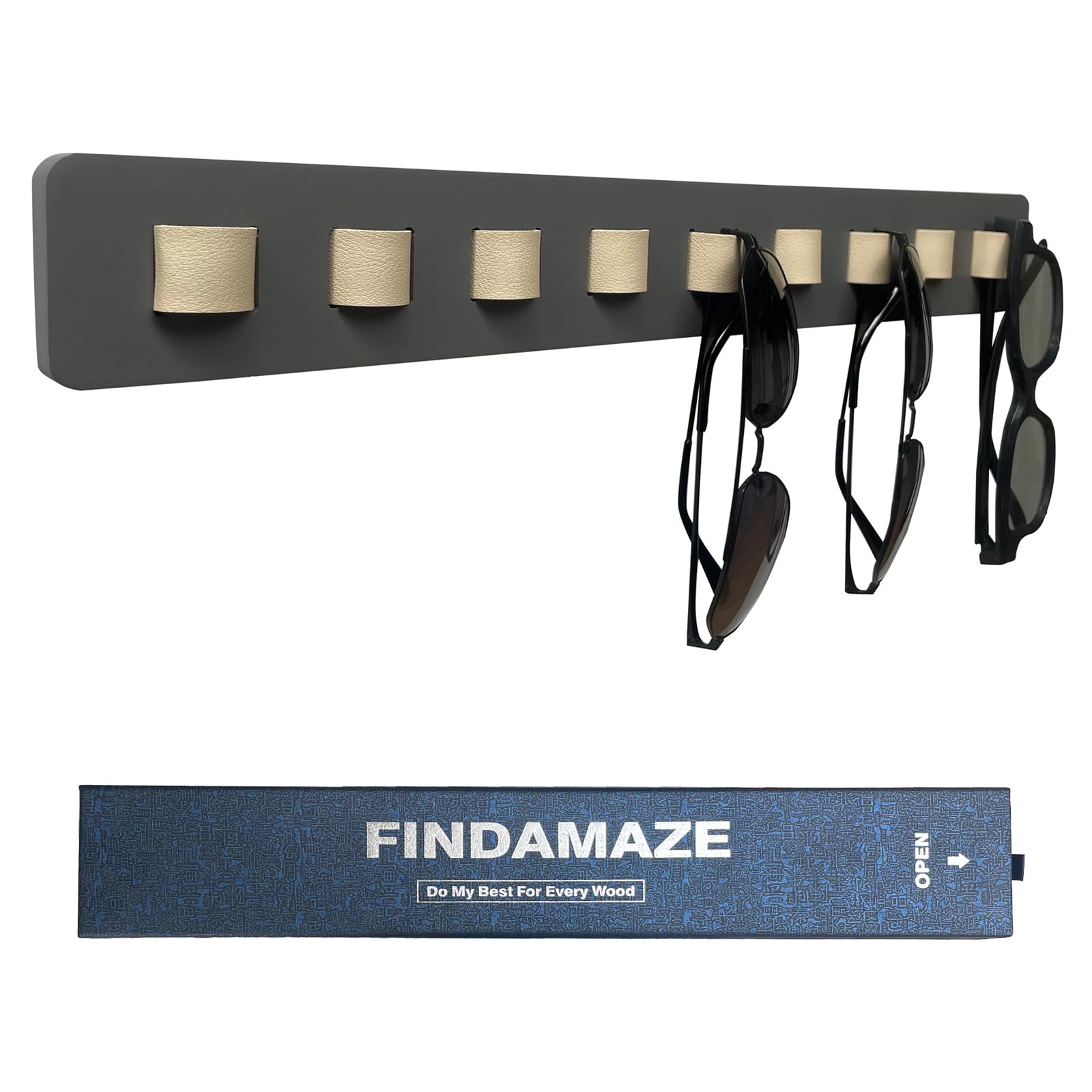 FINDAMAZE Wooden Sunglasses Organizer - Wall Mounted Sunglasses Rack/Stand - Display for Men or Women, Home Decor (Gray-1pcs-long)