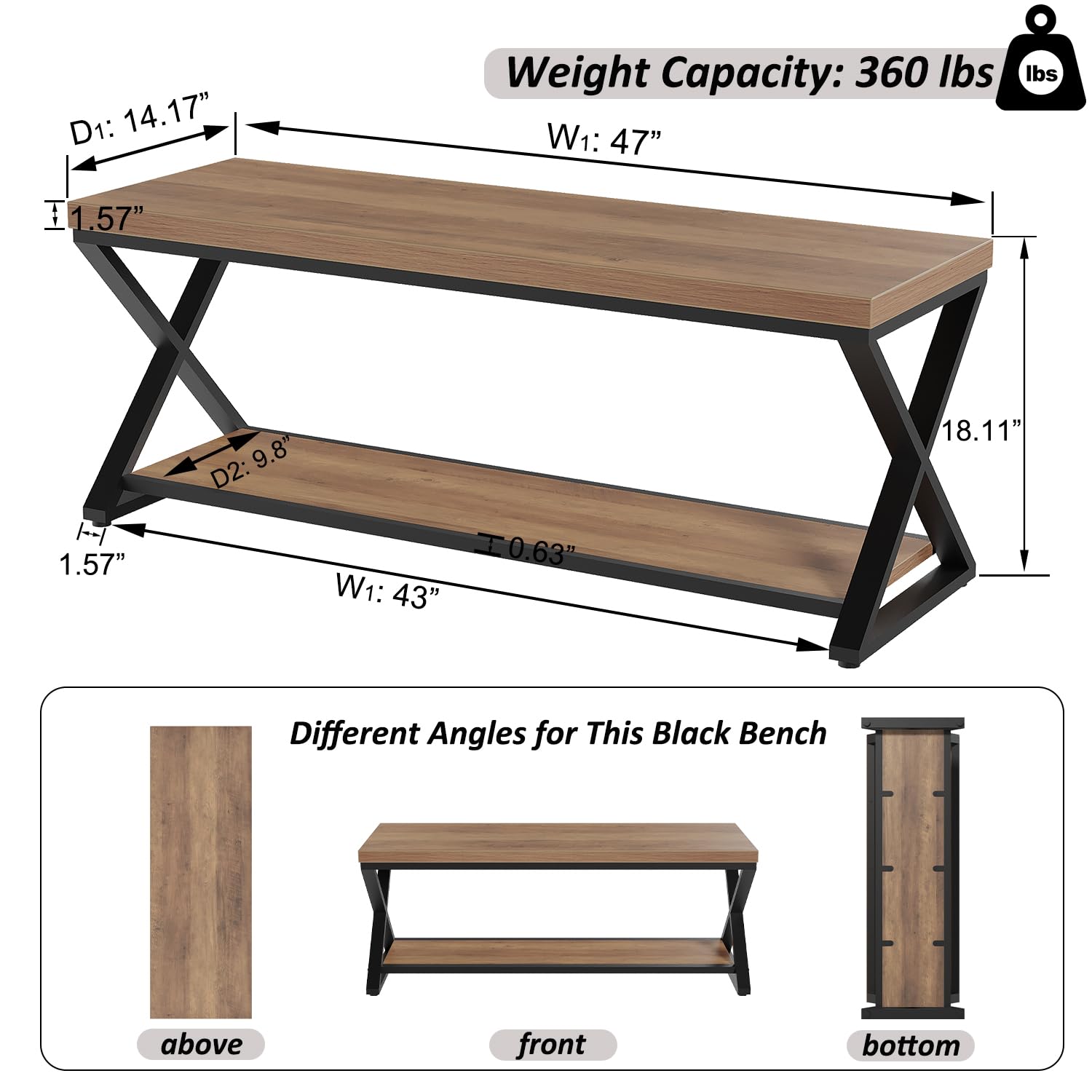 IBF Shoe Storage Bench Entryway shoe Benches for Hallway 120cm Rustic Oak