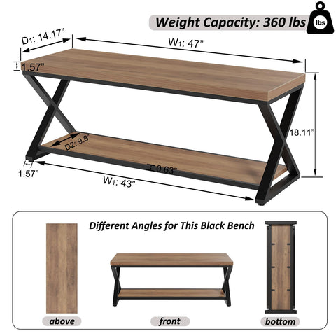 IBF Shoe Storage Bench Entryway shoe Benches for Hallway 120cm Rustic Oak