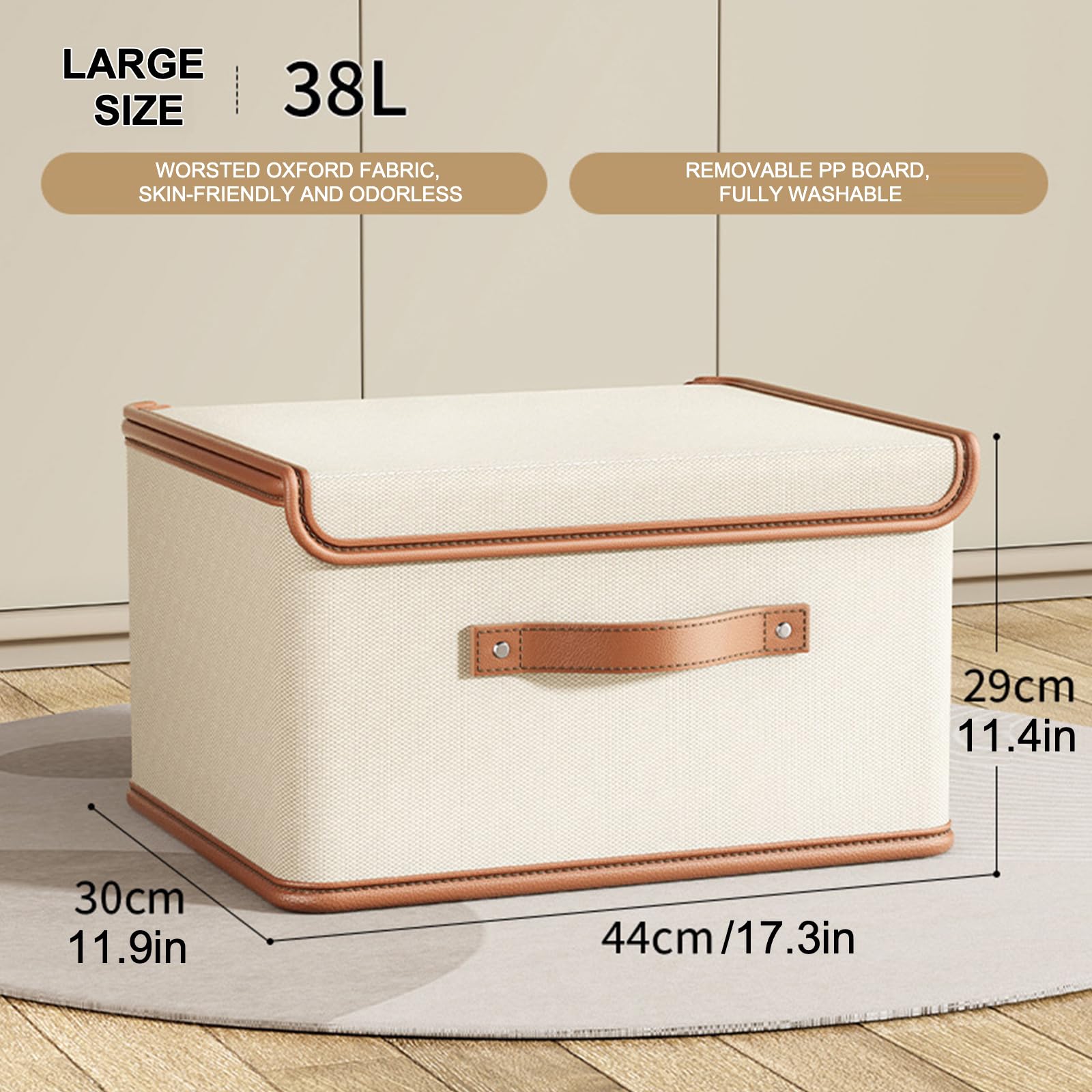 Vbvbip 2 PCS Oxford Fabric Storage Bins with Attached Lid - Large Clothes Organizer (44x30x29cm), Breathable Collapsible Closet Bins for Clothing