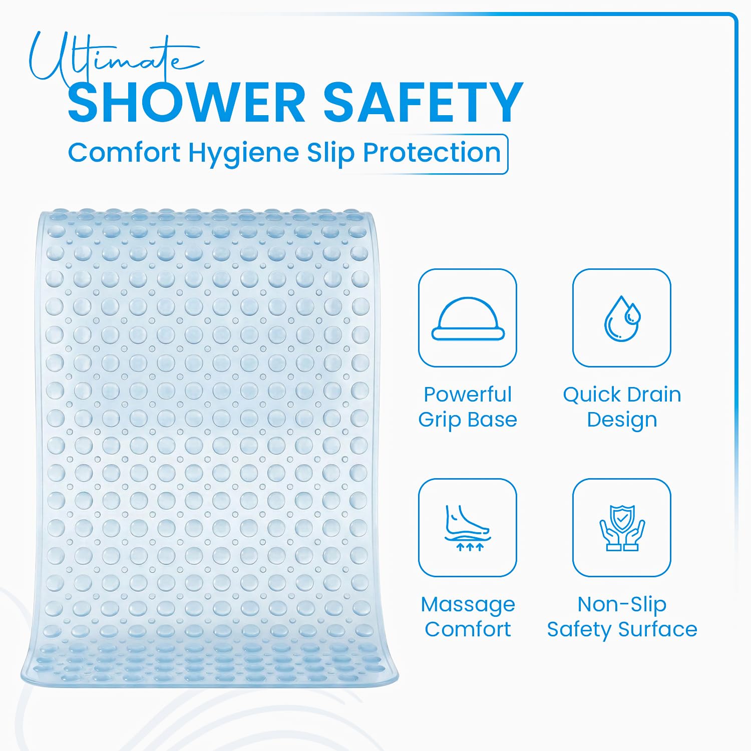 Rugs Garden Shower Bath Mats - Washable Non Slip Anti Mould Rubber Bathmat with Suction Cups for Bathtub and Bathroom (Sky Blue, 38x70 cm)