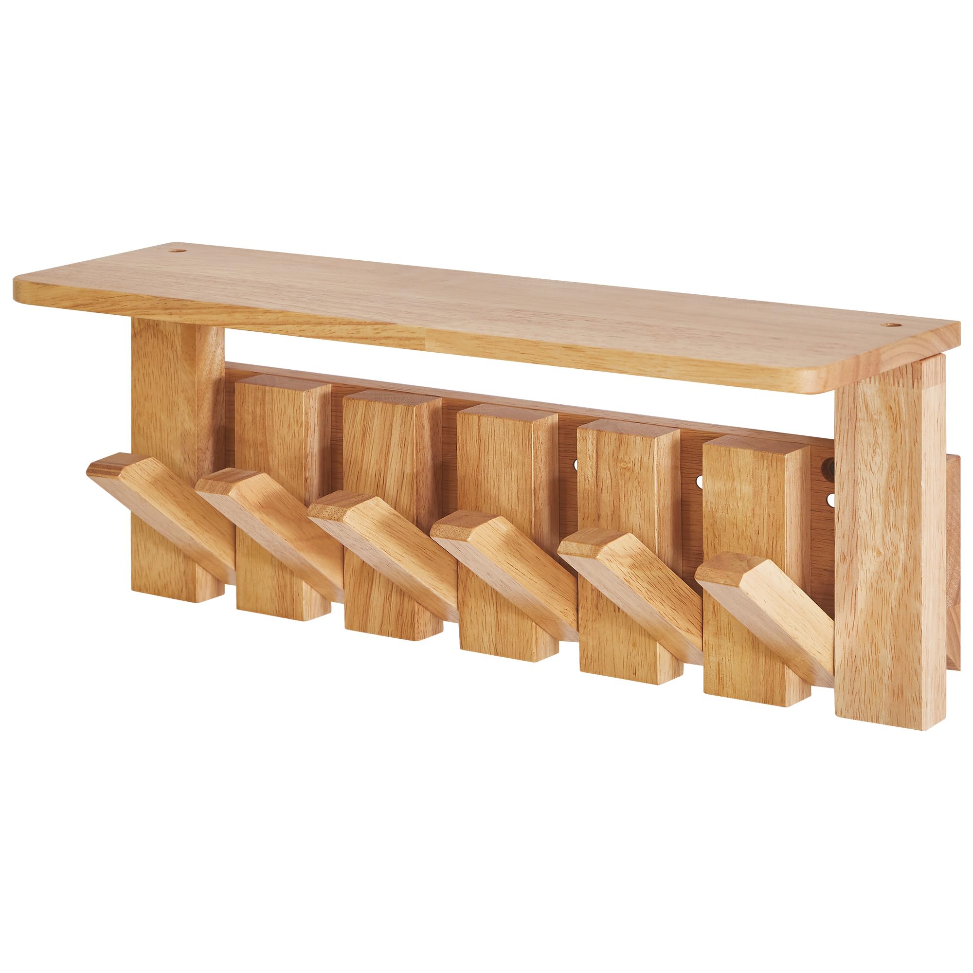 YMYNY Piano Key Coat Hooks Wall Mounted with Shelf, Natural, HWS008N