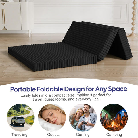 MeMoreCool Folding Floor Mattress 190x135cm, 4-Fold Foam Guest Bed, Black