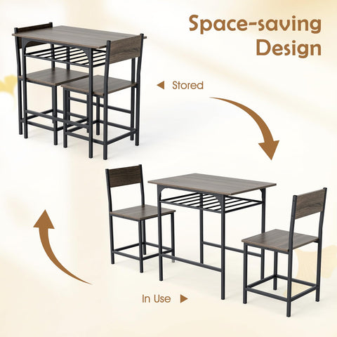GiantexUK 3PCS Dining Table Set, Wooden Dining Table and Chairs with Storage Rack & Convenient Footrests