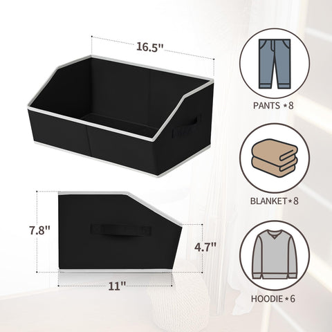 Homsorout Fabric Storage Boxes - 4 Pack Large Open Wardrobe Organiser Black