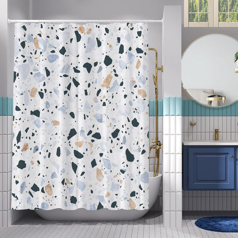 Simpomsy Terrazzo Shower Curtains Mould proof resistant, Washable Weighted Fabric Wet Room Shower Curtain