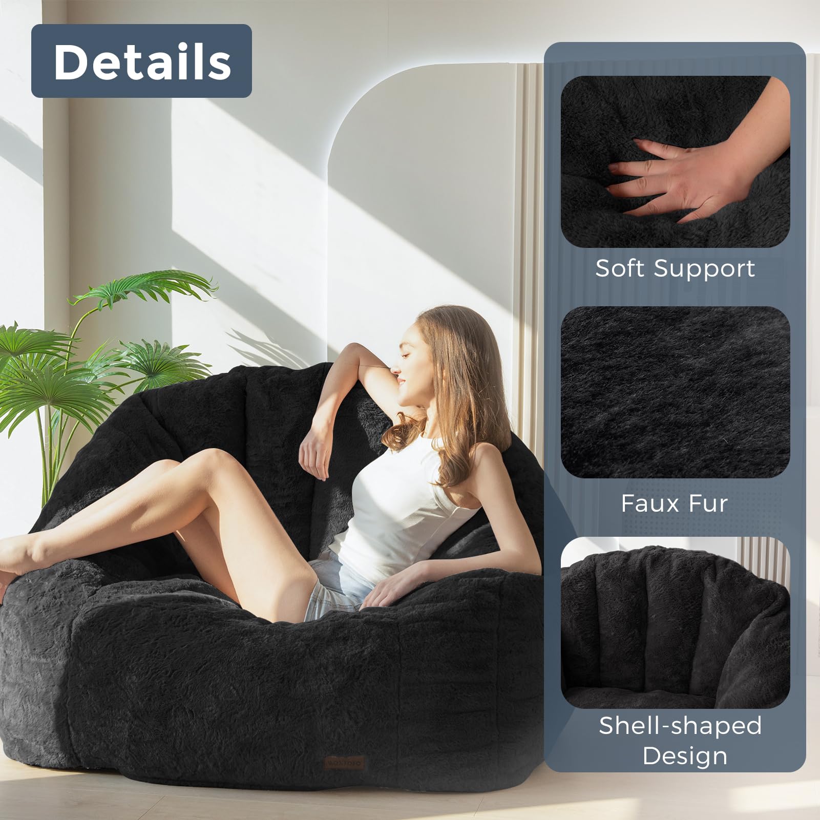 MAXYOYO Giant Bean Bag Chair,Faux Fur Shell Shaped Bean Bag Sofa with Filler,Soft Beanbag Sofa Giant Size for Living Room Bedroom