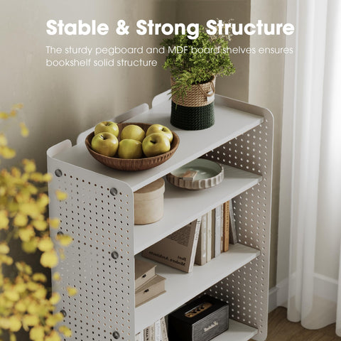 Fenge Bookshelf 4 Tiers Open Bookcase with Pegboard White