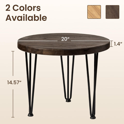 Fun Memories Round Coffee Table - Elm Wood Nesting Table with Metal Legs & Non Slip Feet Base - Rustic Nesting End Tables for Living Room Bedroom