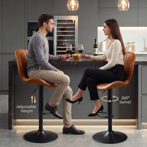 Bar Stools Set of 2, 360°Swivel Bar Chairs, Kitchen Dining Stools, Brown